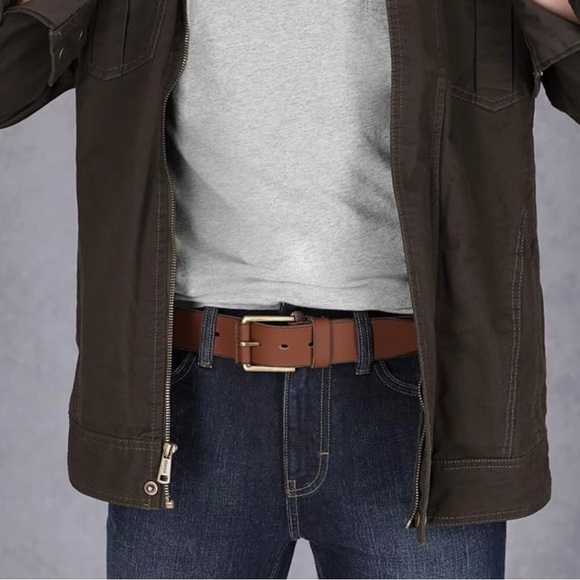 Timberland Tan Genuine Leather Belt. Brass Buckle Stamped 32. Unisex - Picture 5 of 8